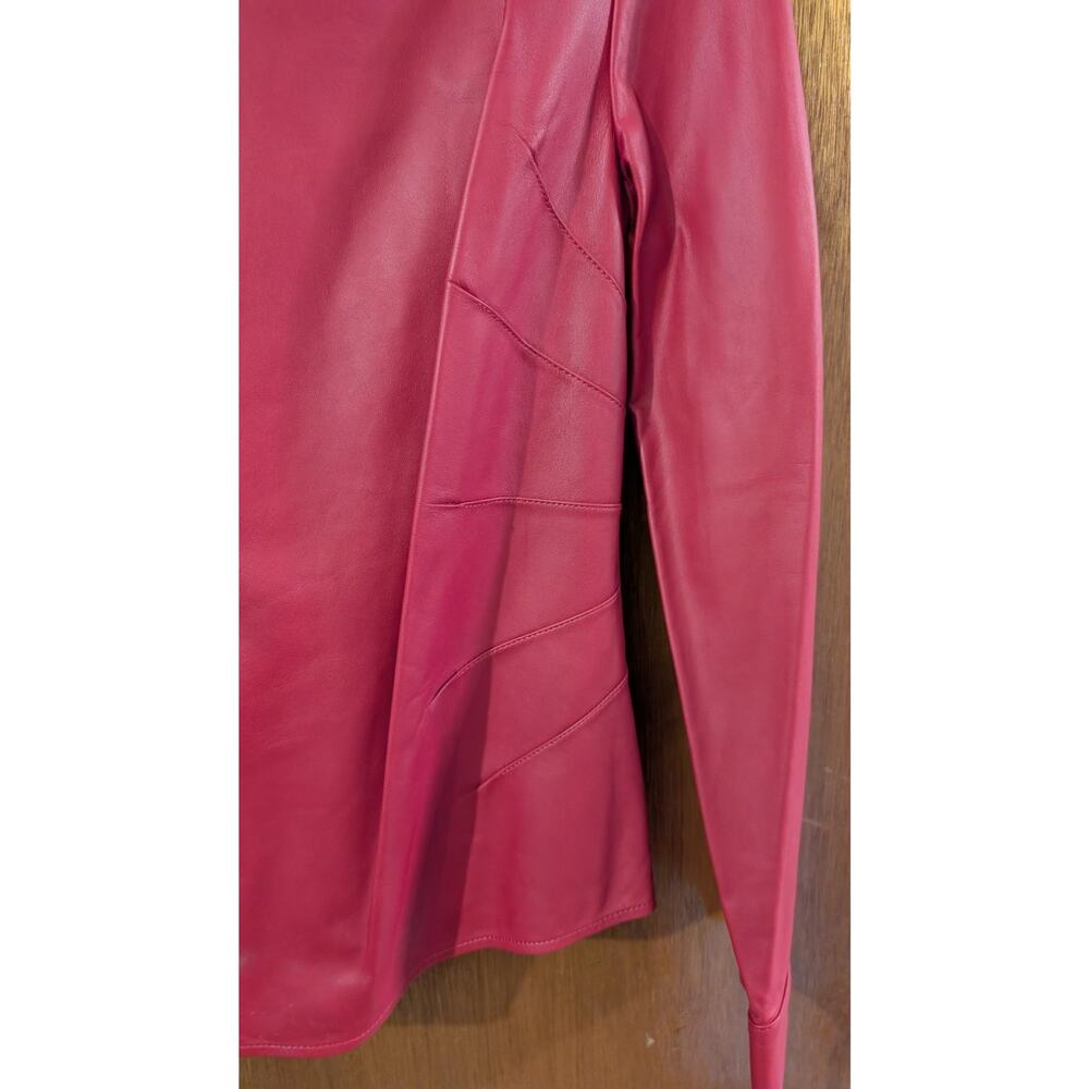 Lafayette 148 New York Lambskin Leather Button Up Shirt Red Size 16 NEW - Picture 4 of 8